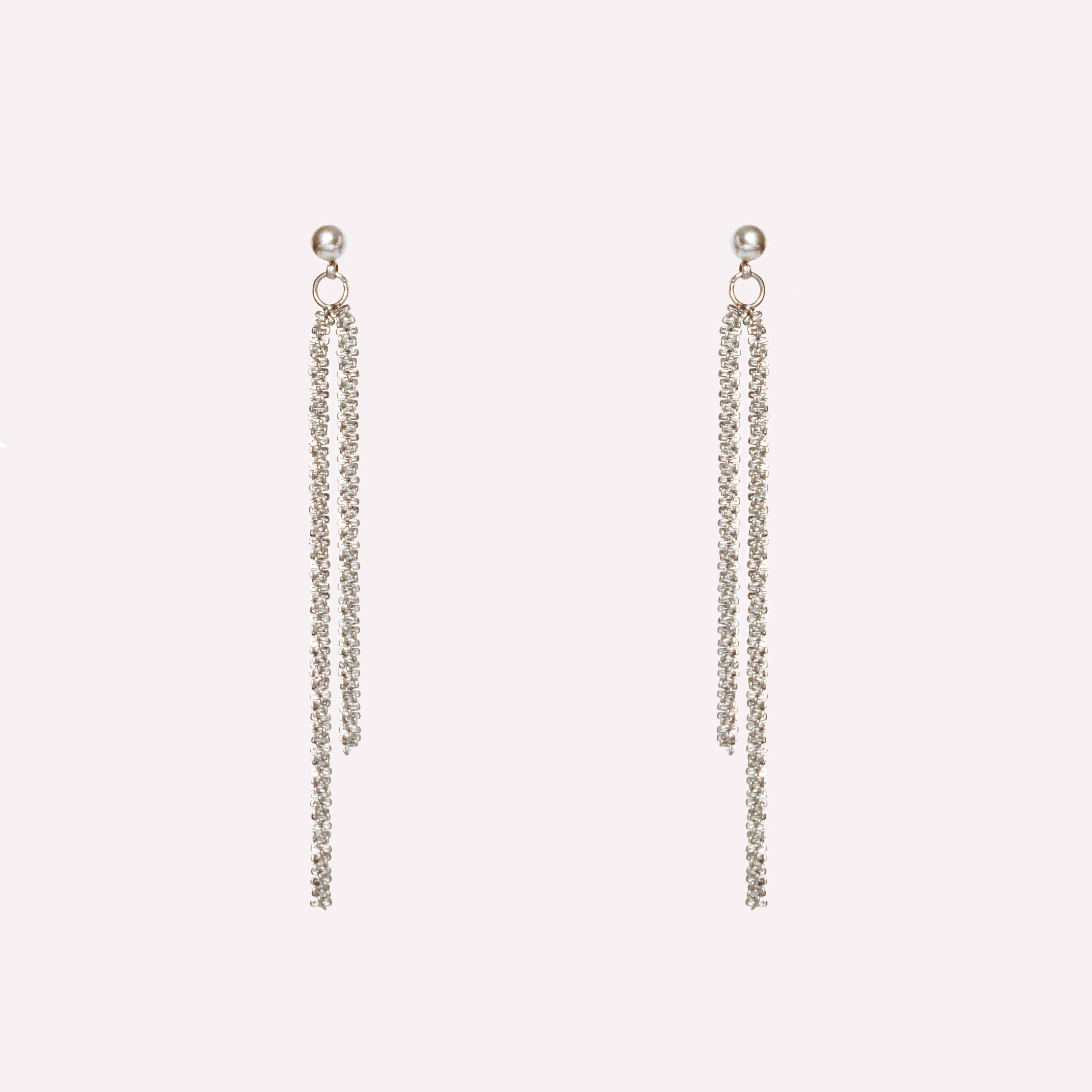 ASYMMETRIC DOUBLE DANGLE CLIP-ON EARRINGS IN SILVER