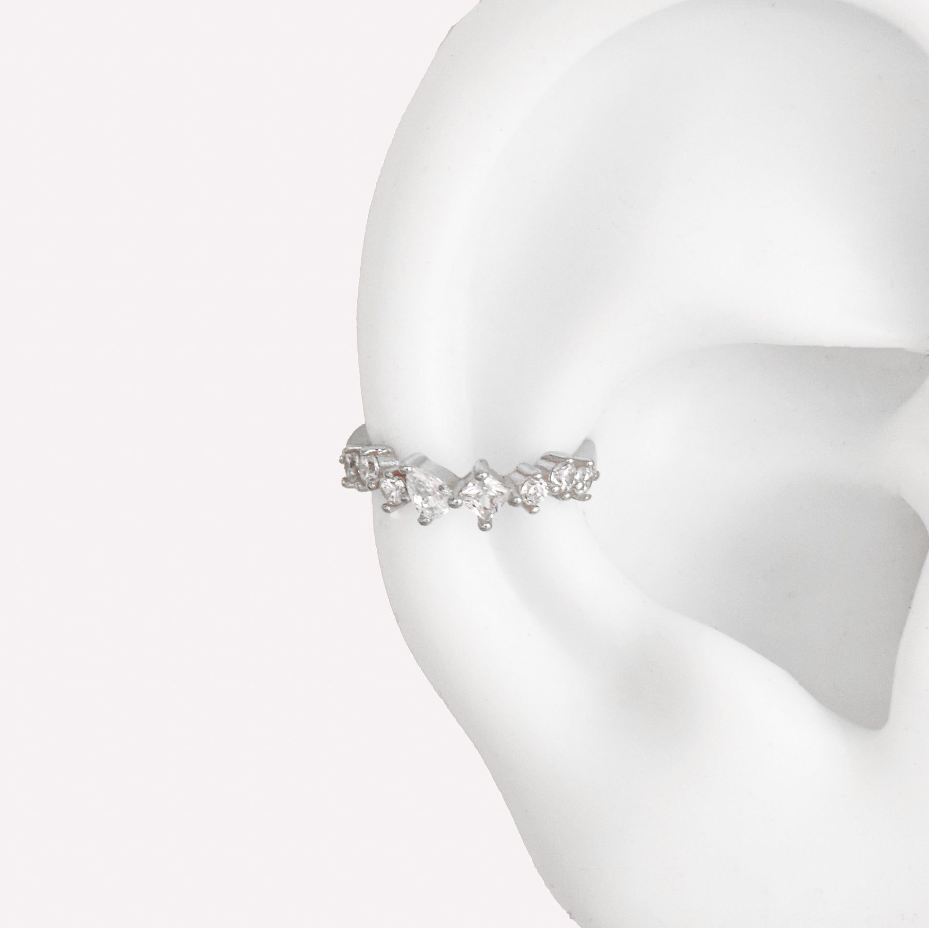 ASYMMETRIC RHINESTONE EAR CUFF CLIP-ON EARRINGS IN SILVER
