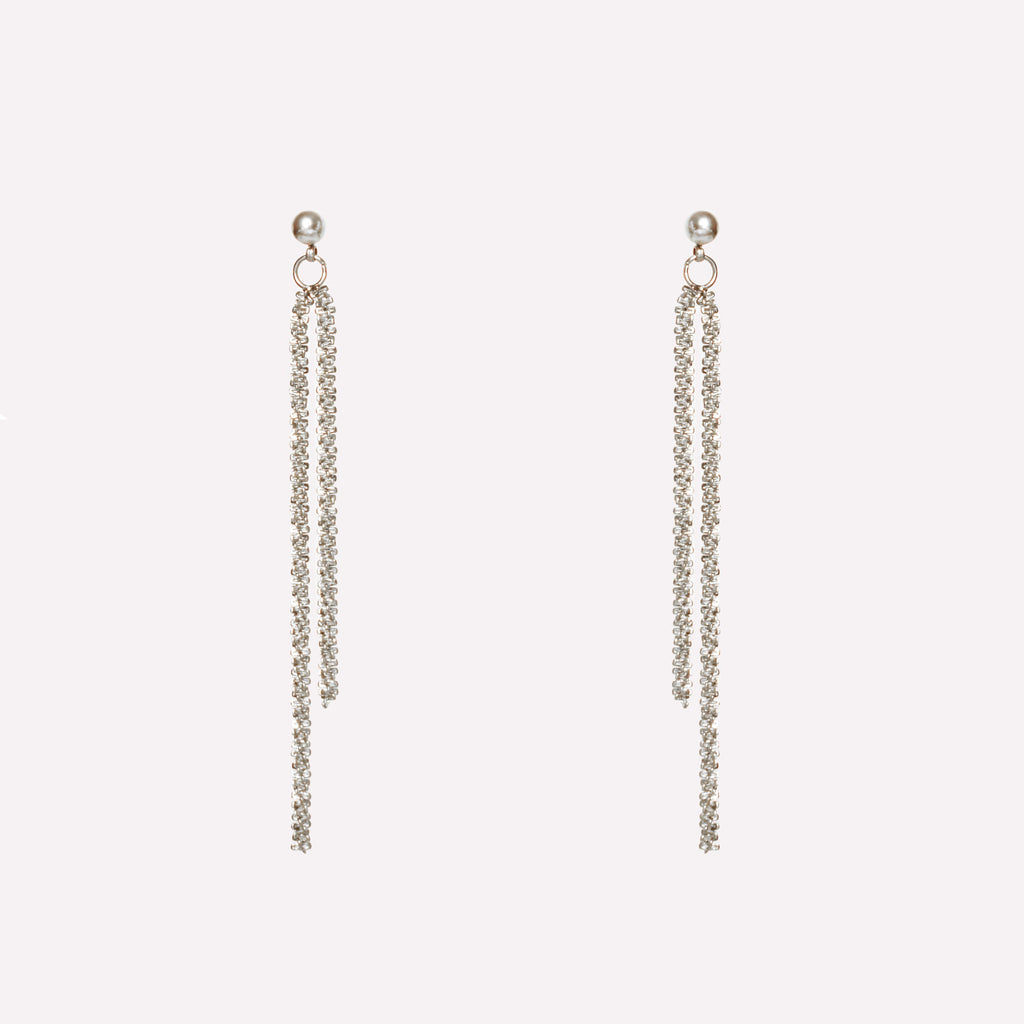 ASYMMETRIC DOUBLE DANGLE CLIP-ON EARRINGS IN SILVER