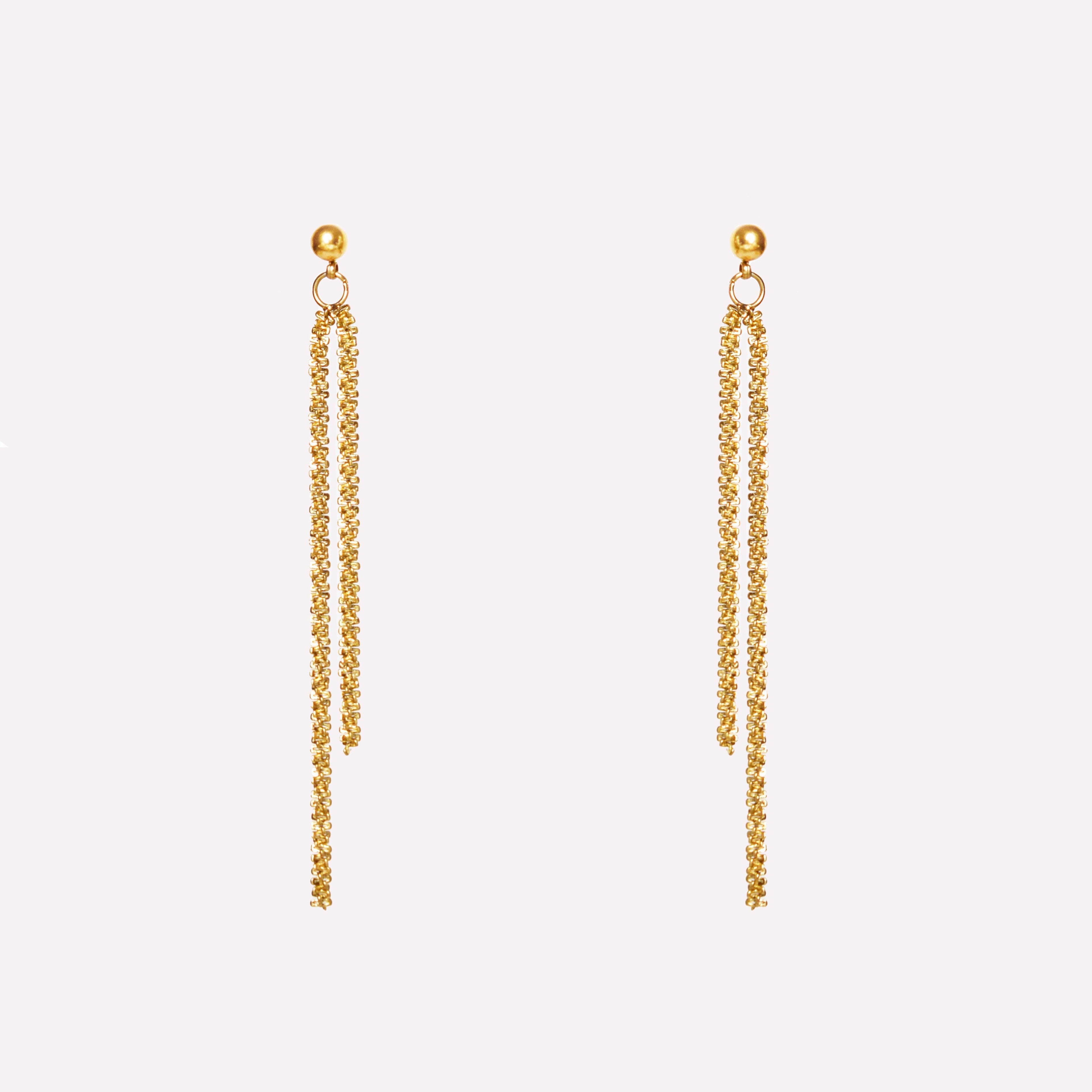 ASYMMETRIC DOUBLE DANGLE EARRINGS IN GOLD