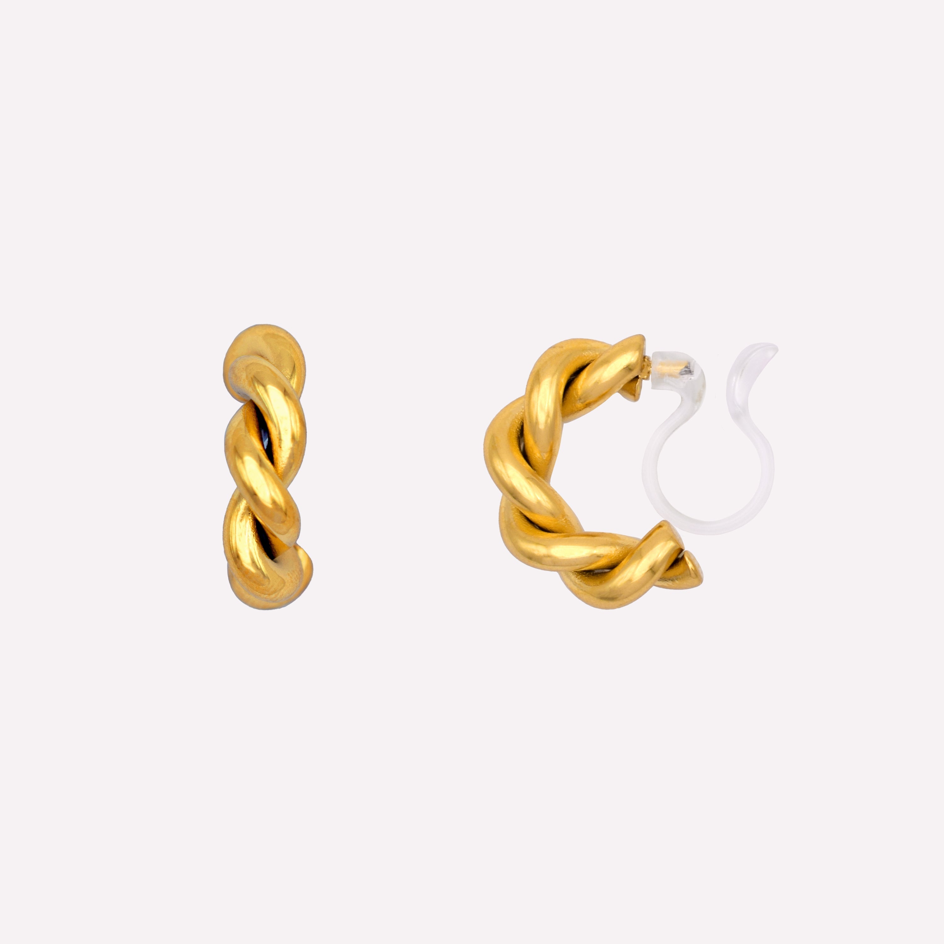 CHUNKY TWIST HUGGIE HOOP CLIP-ON EARRINGS IN GOLD