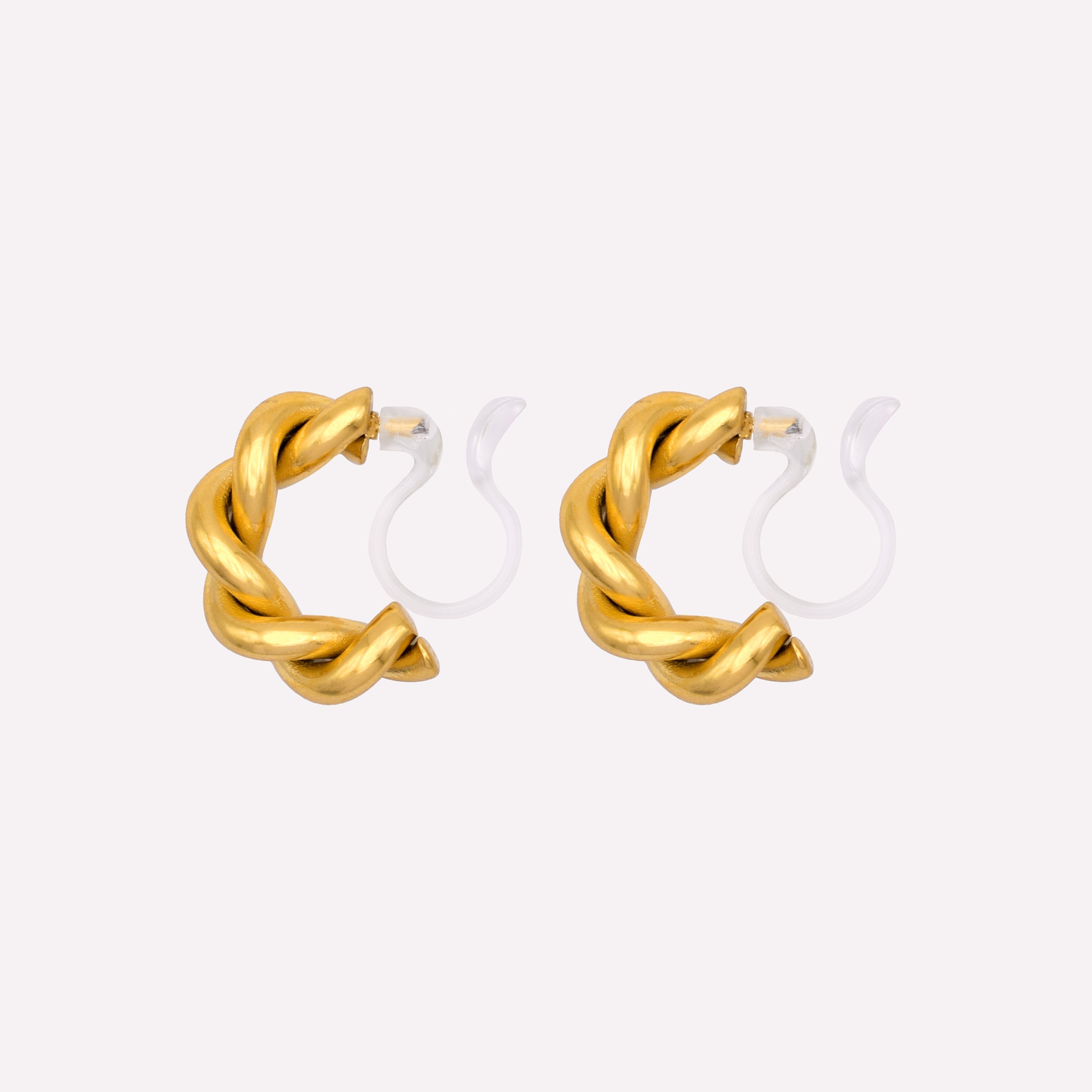 CHUNKY TWIST HUGGIE HOOP CLIP-ON EARRINGS IN GOLD