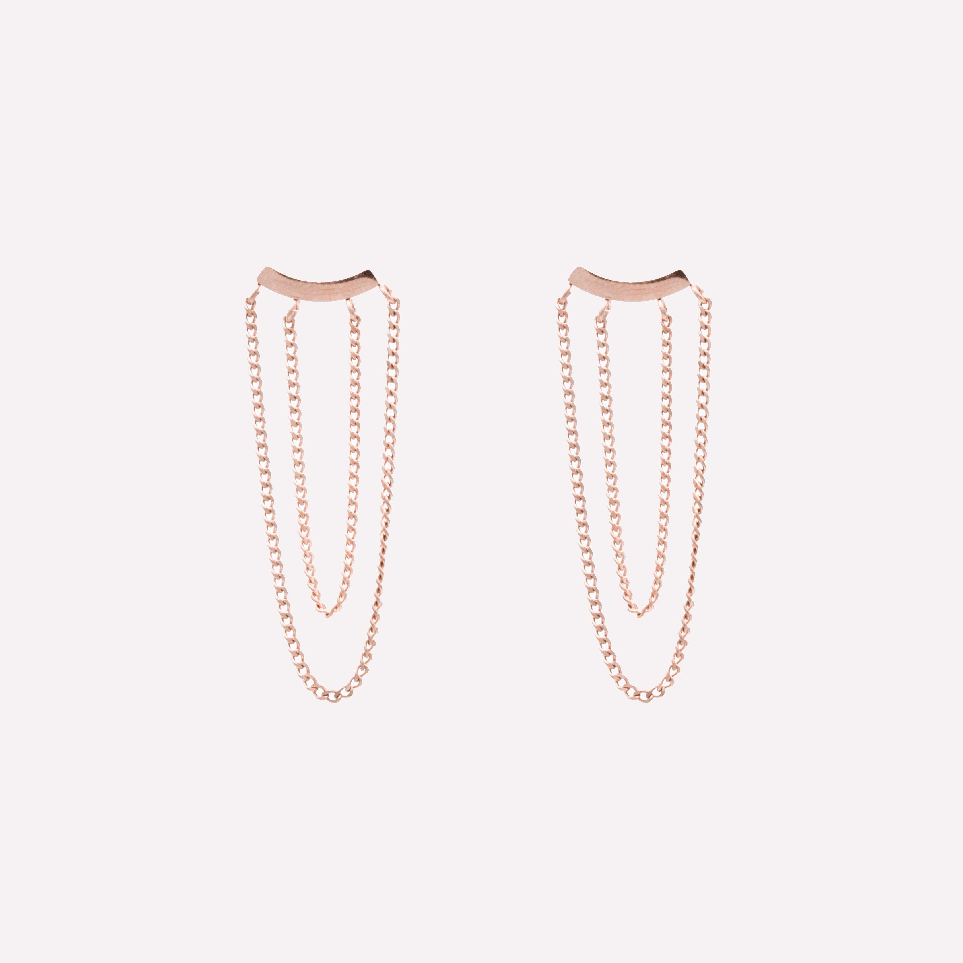 DOUBLE CHAIN DANGLE CLIP-ON EARRINGS IN ROSE GOLD