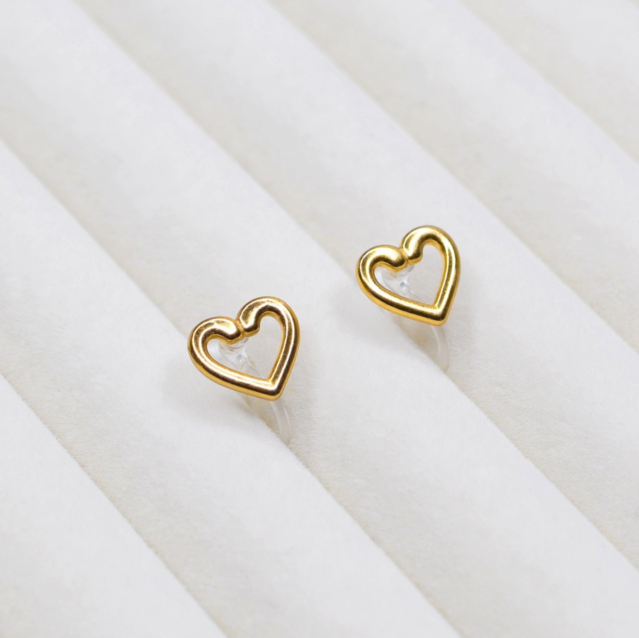 HEART STUD CLIP-ON EARRINGS IN GOLD