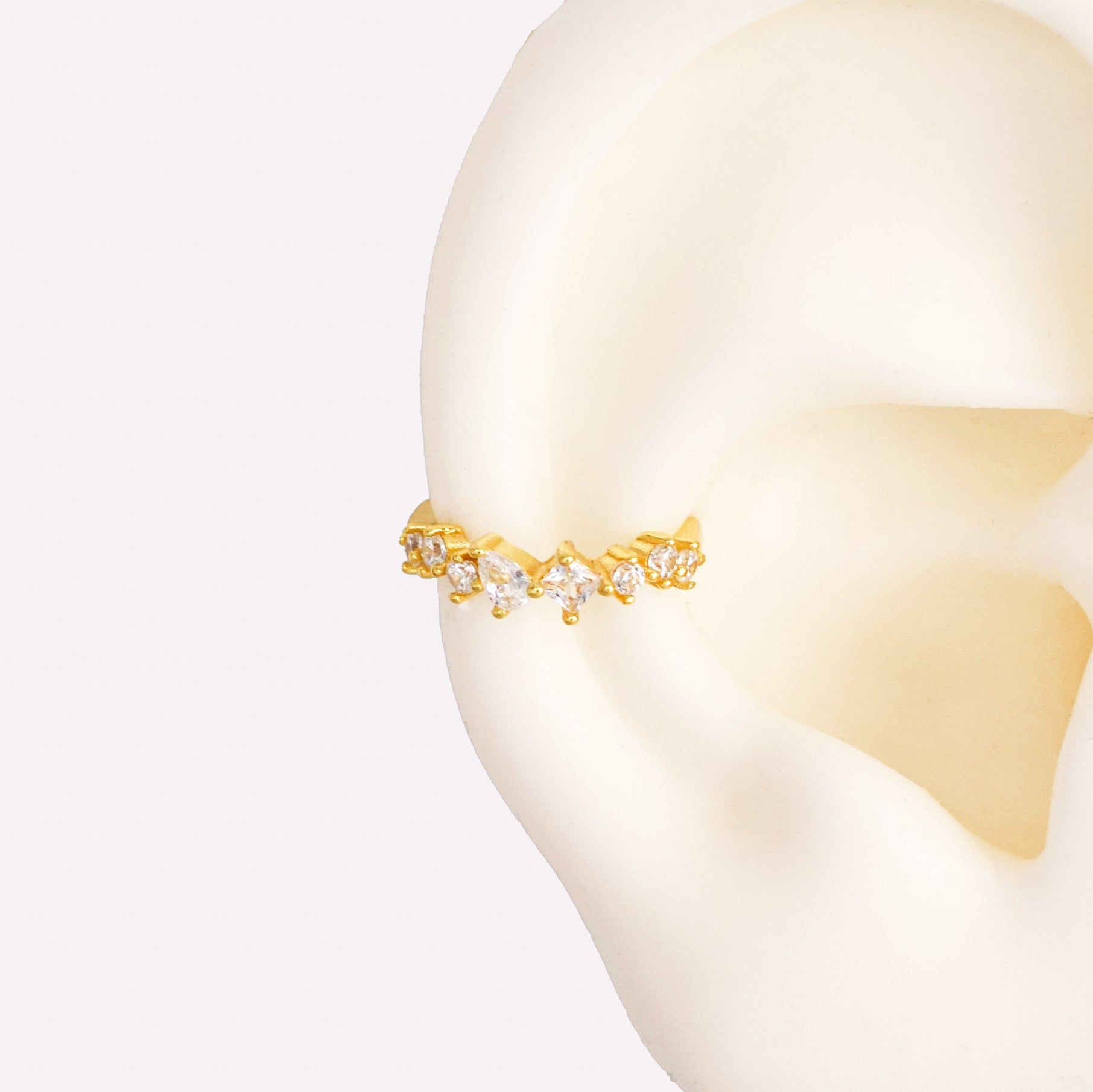 ASYMMETRIC RHINESTONE EAR CUFF CLIP-ON EARRINGS IN GOLD