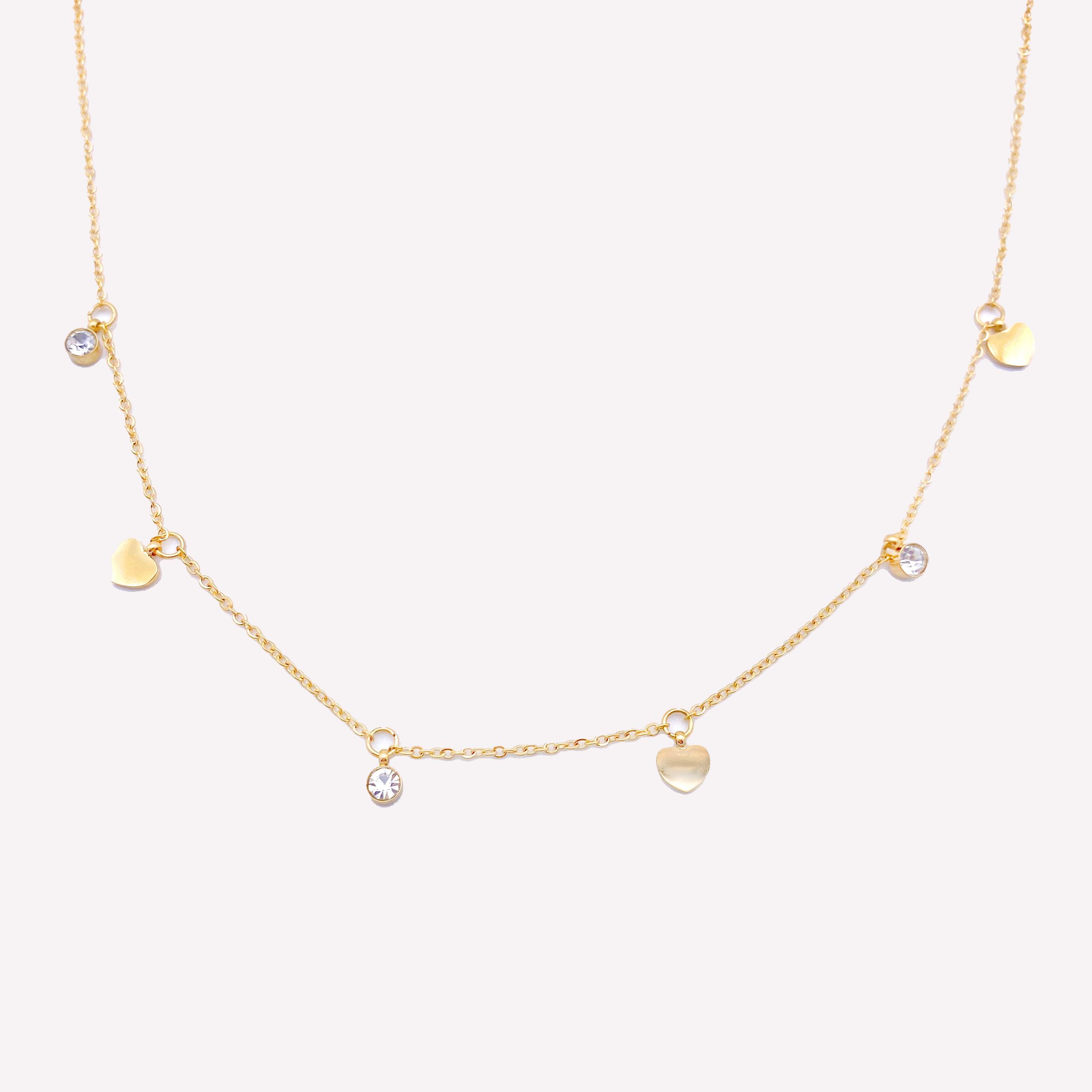 RHINESTONE & HEART CHARM NECKLACE