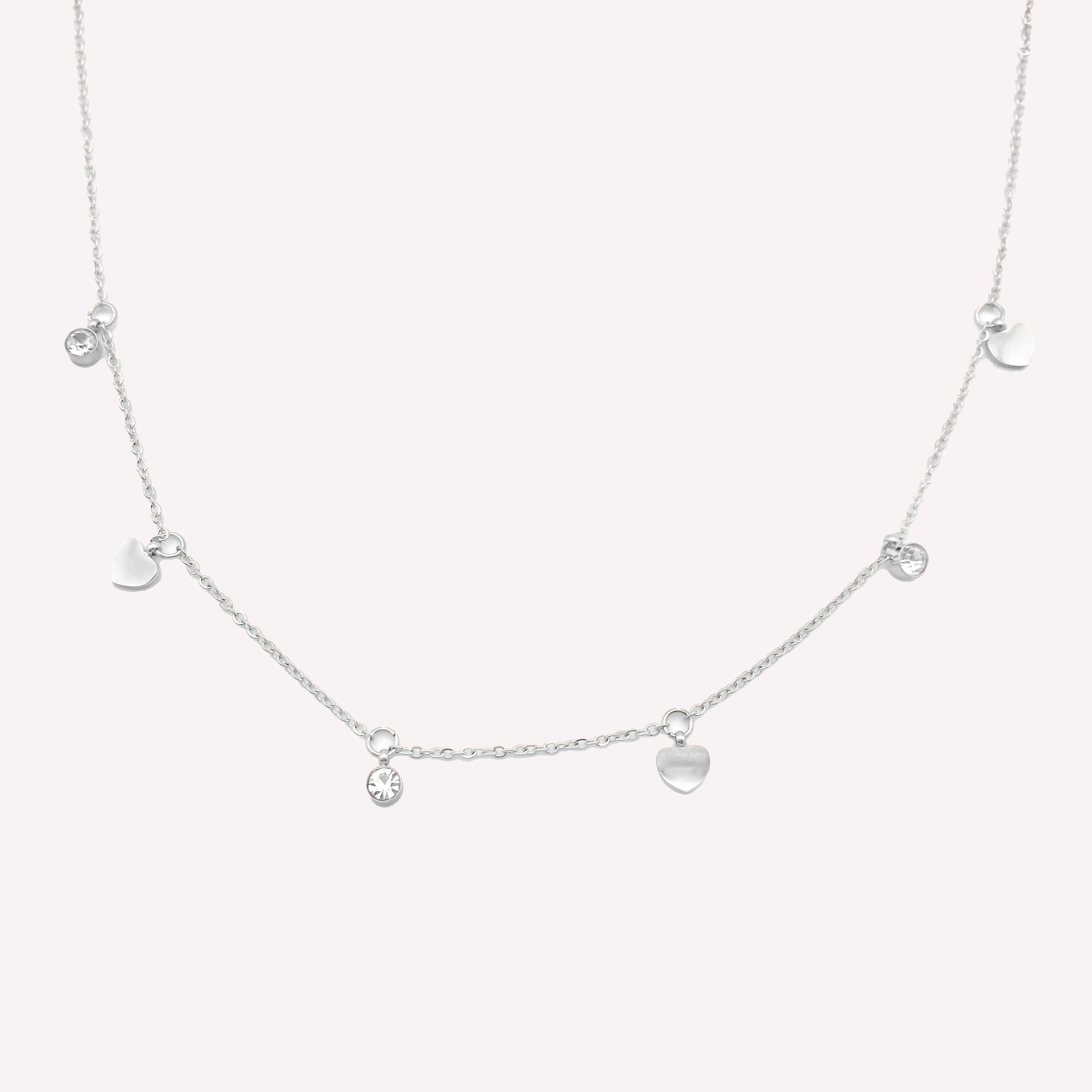 RHINESTONE & HEART CHARM NECKLACE